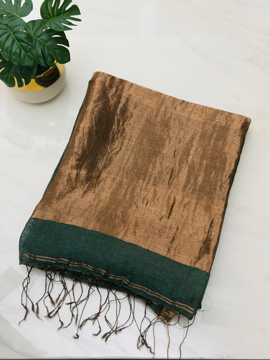 Bottle Green Linen-Silk Saree