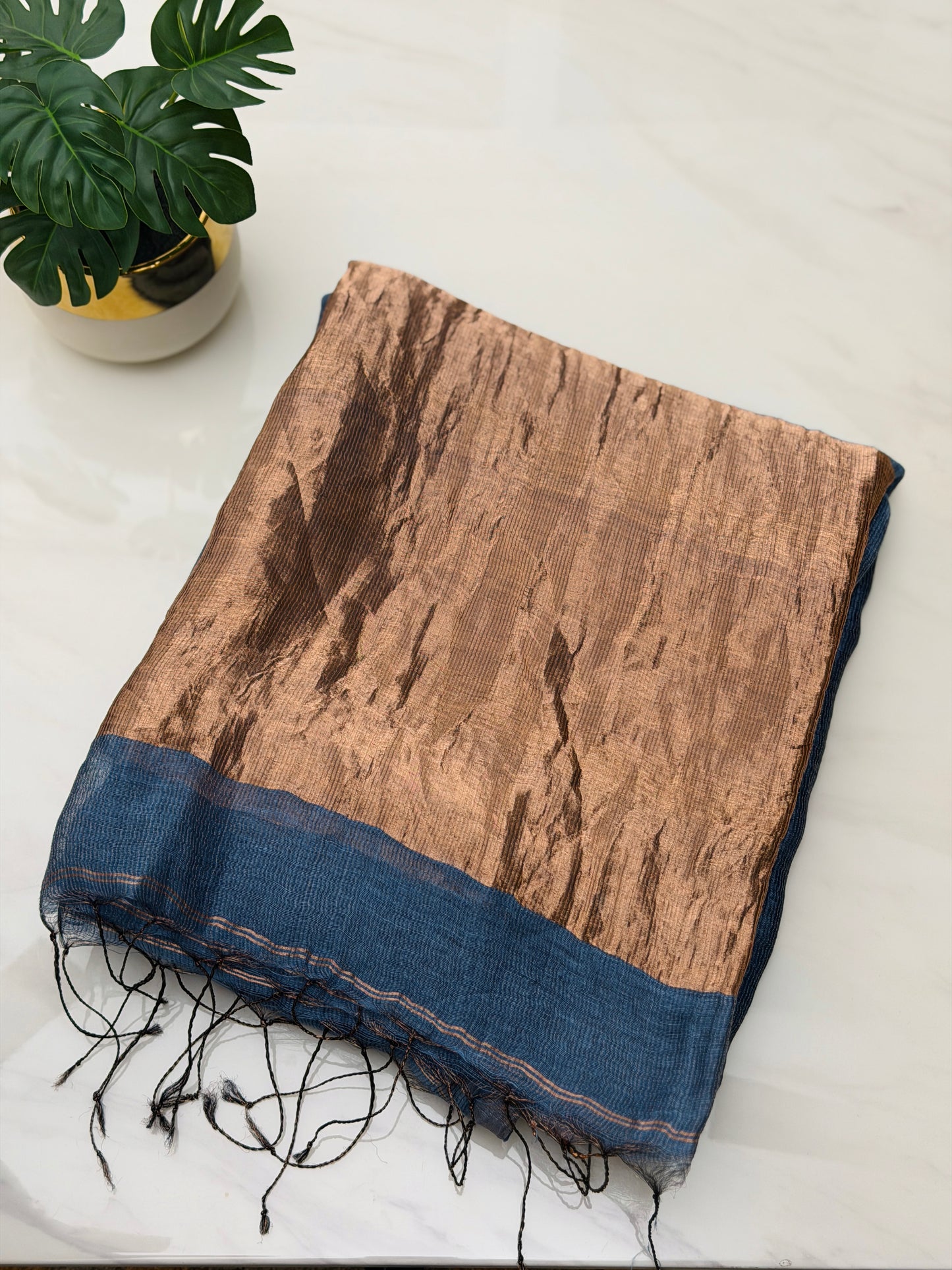 Slate Blue Linen-Silk Saree