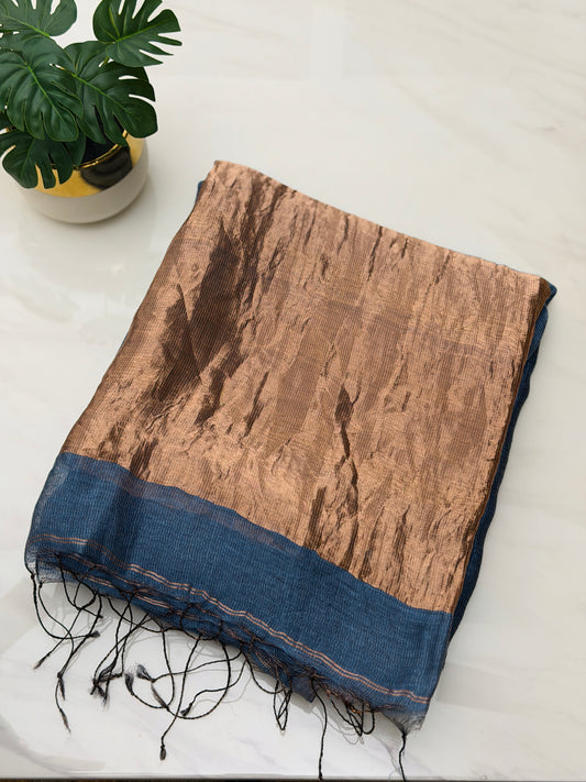 Slate Blue Linen-Silk Saree