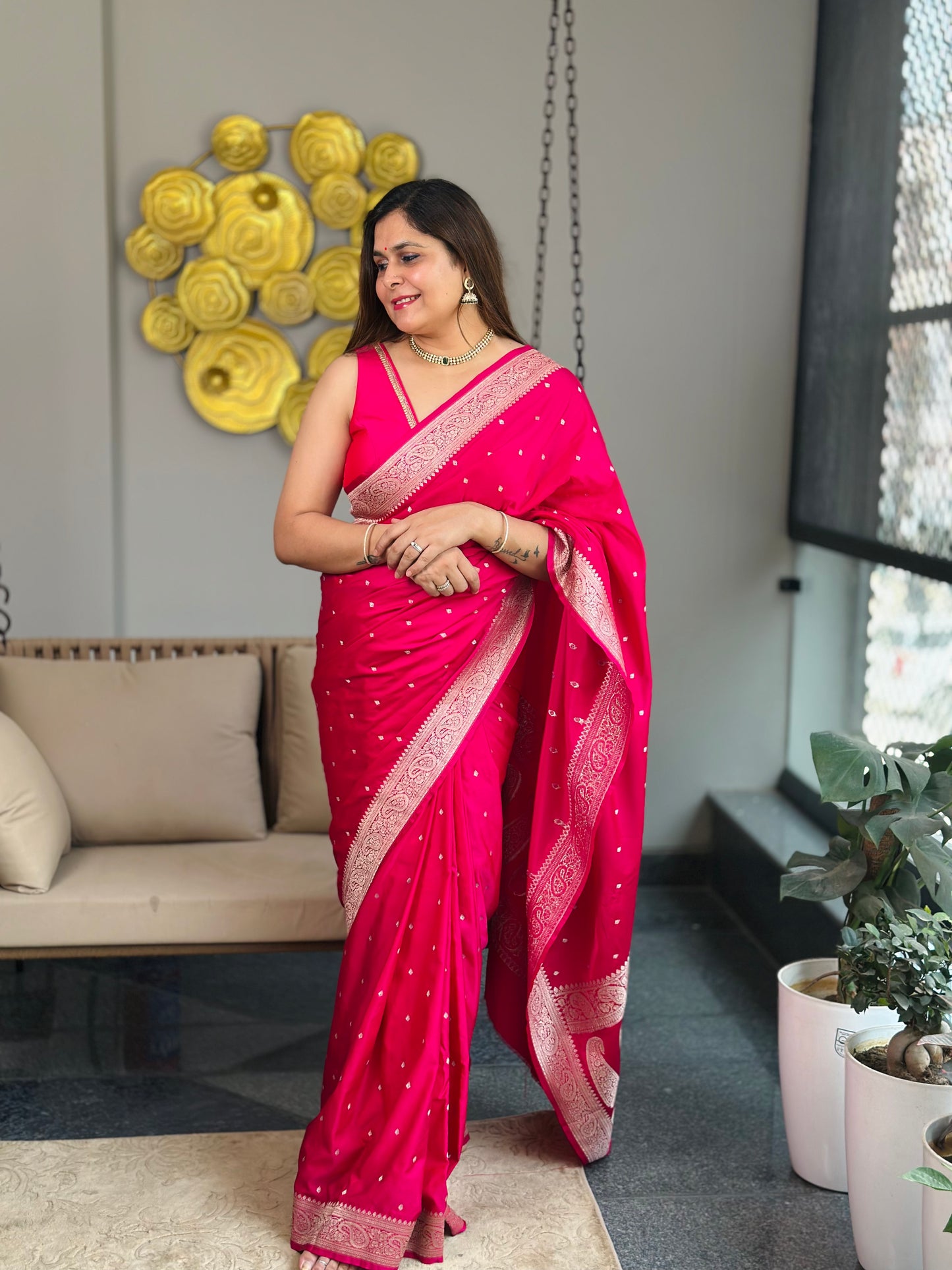 Rani Pink Banarasi Katan Silk Saree