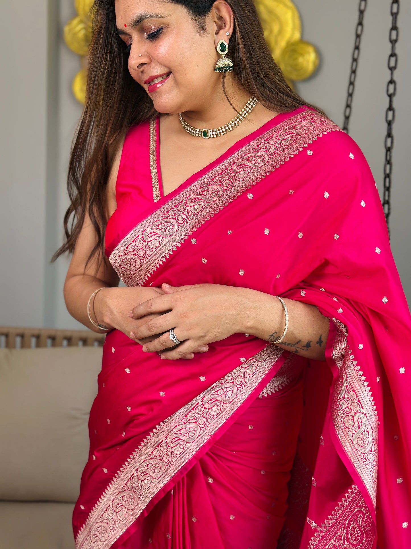Rani Pink Banarasi Katan Silk Saree