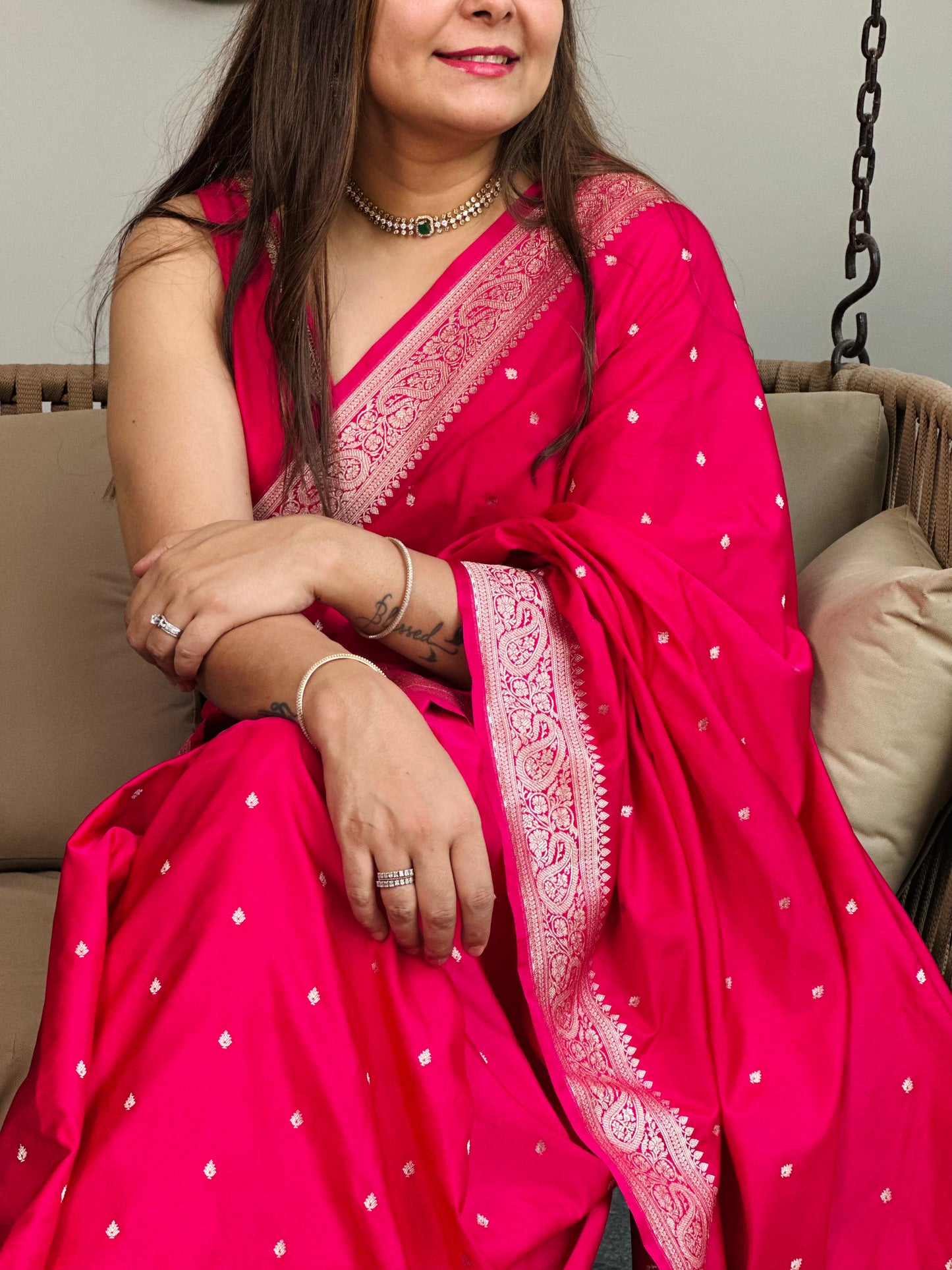Rani Pink Banarasi Katan Silk Saree