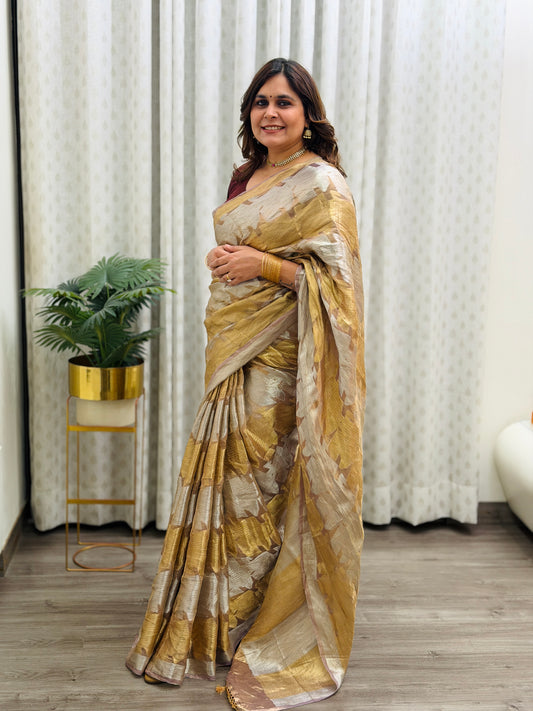 Silver-Golden Tissue Brocade Saree