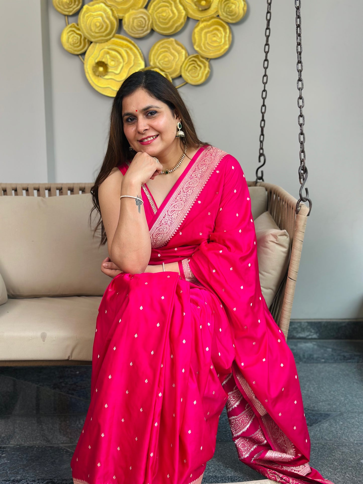 Rani Pink Banarasi Katan Silk Saree