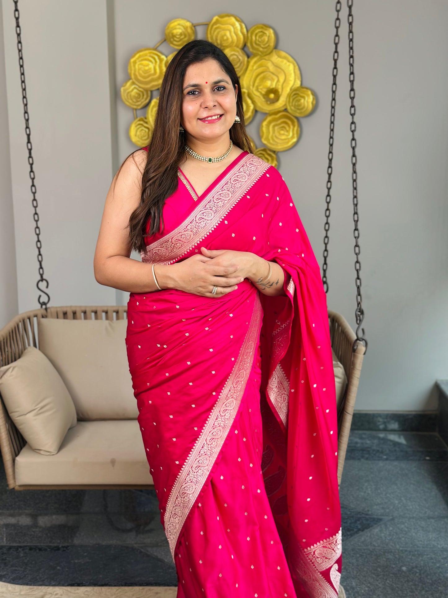 Rani Pink Banarasi Katan Silk Saree