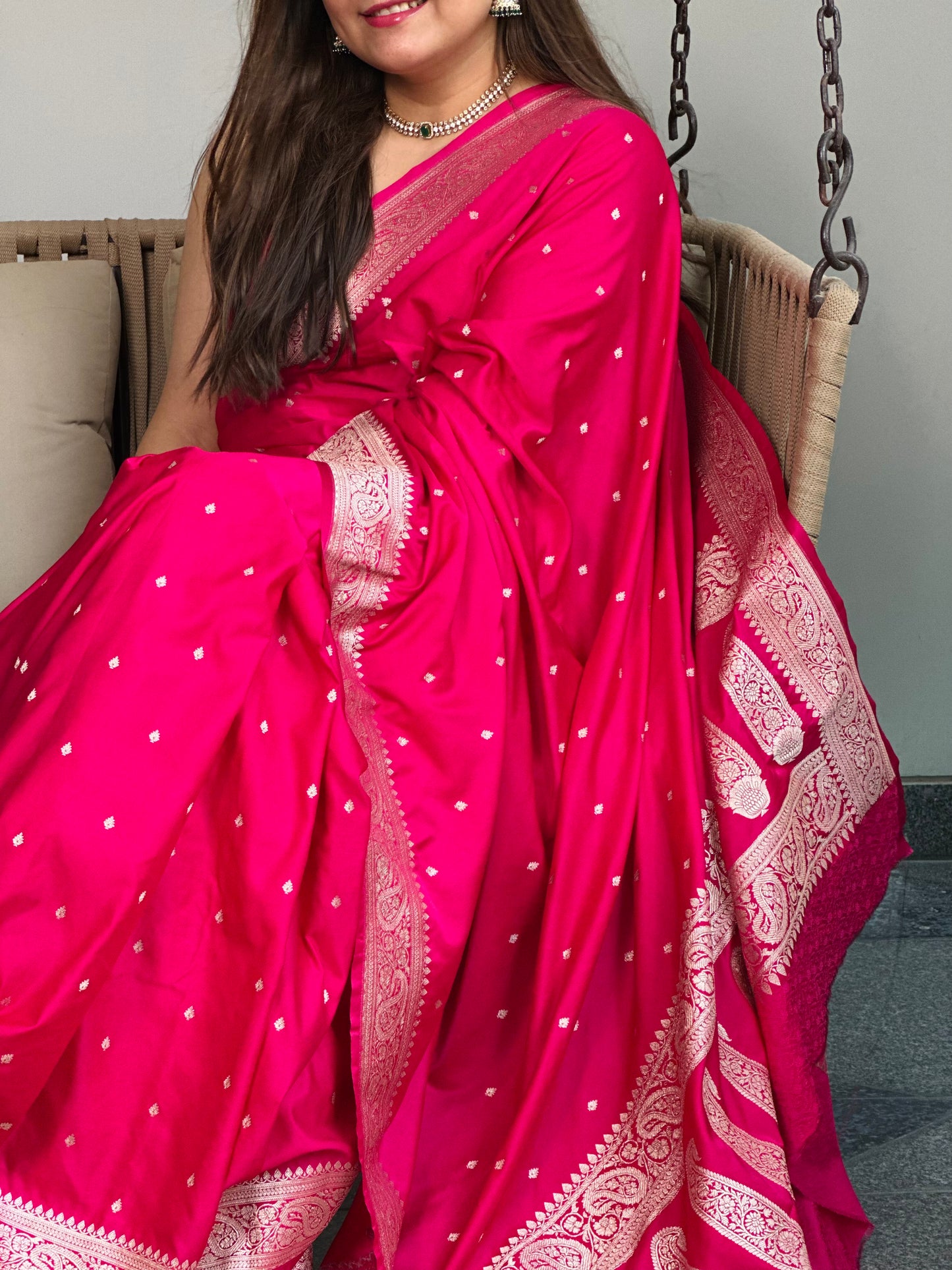 Rani Pink Banarasi Katan Silk Saree