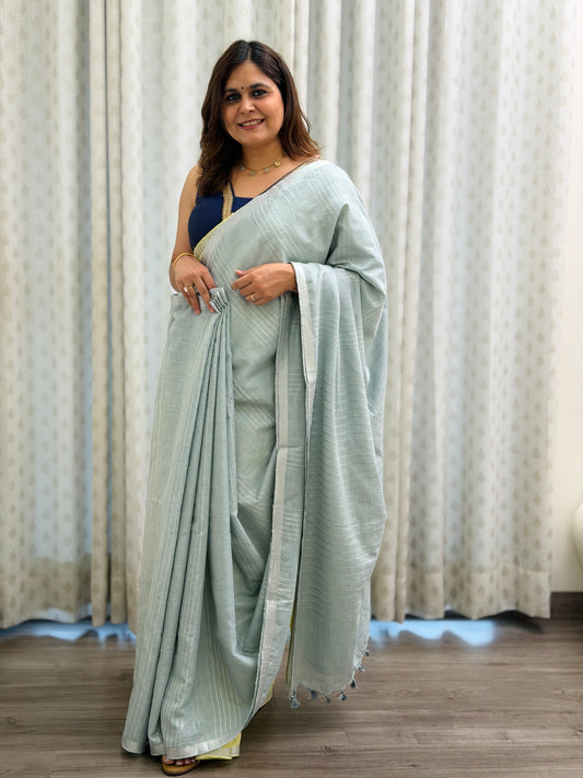 Pearl Grey Linen Saree