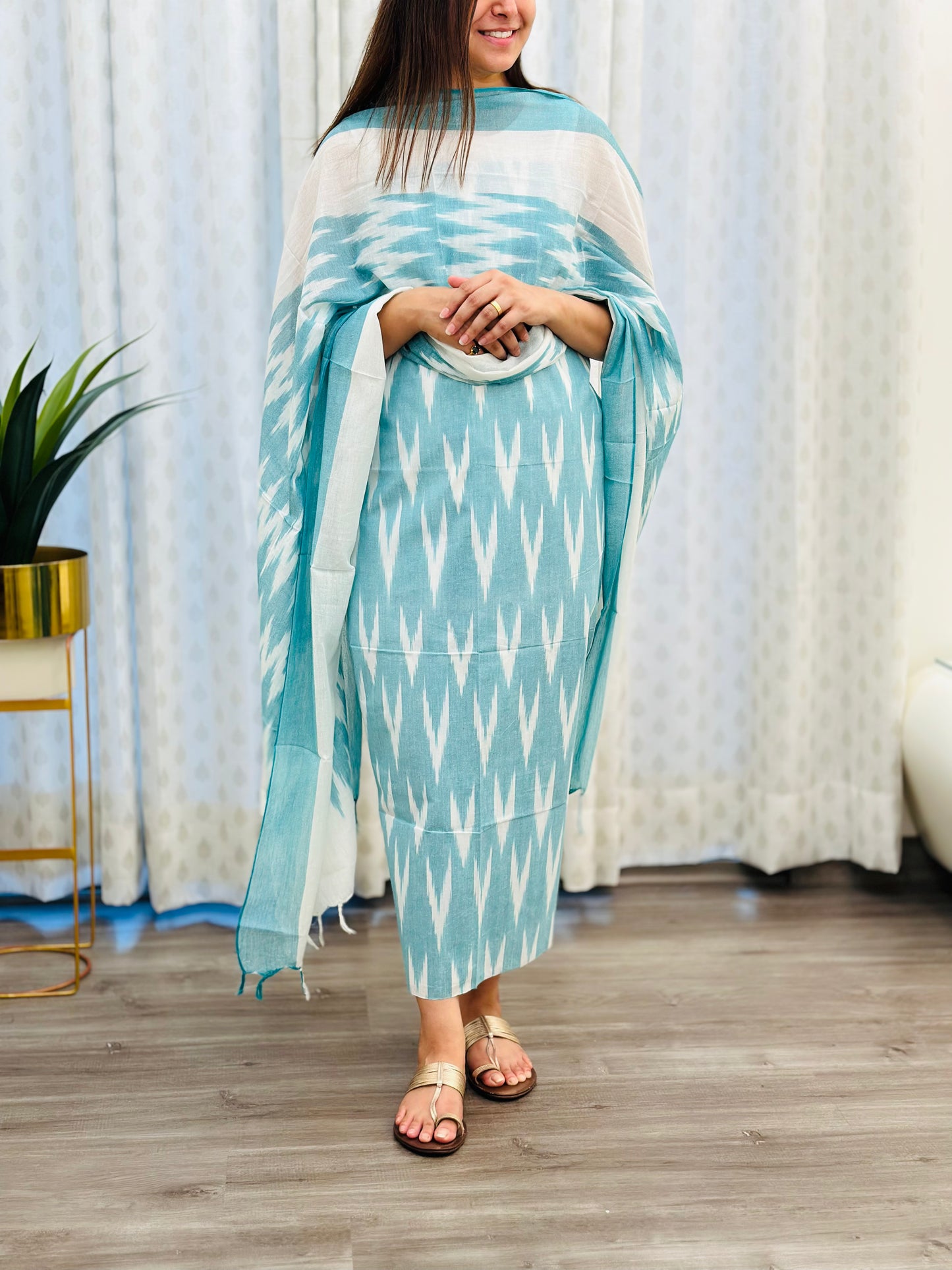 Mint Blue ikkat Cotton Suit