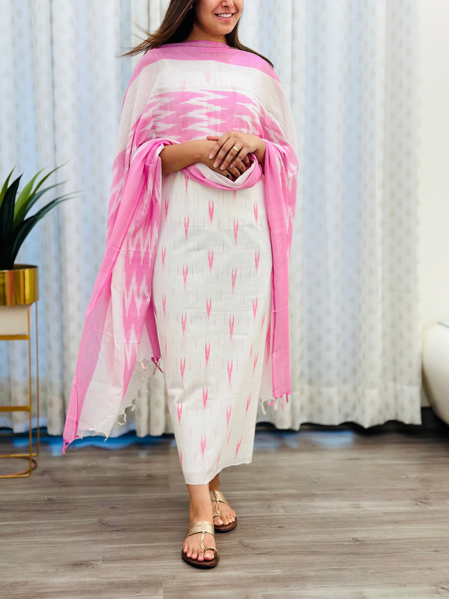 Pink ikkat Cotton Suit