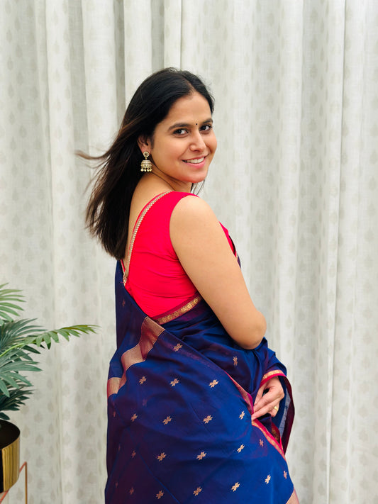 Blue Maheshwari Saree