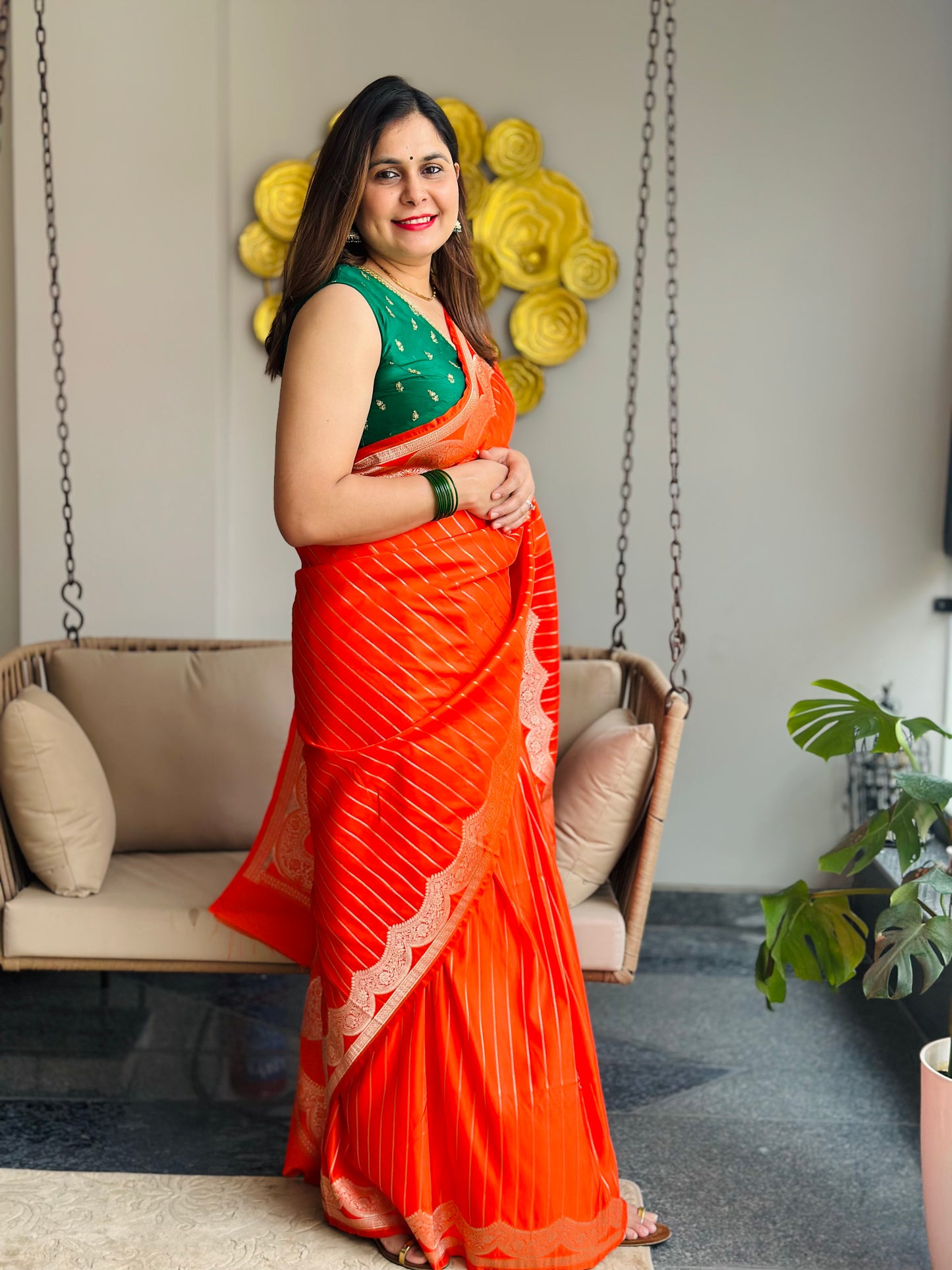 Orange Mashru Silk Banarasi Saree