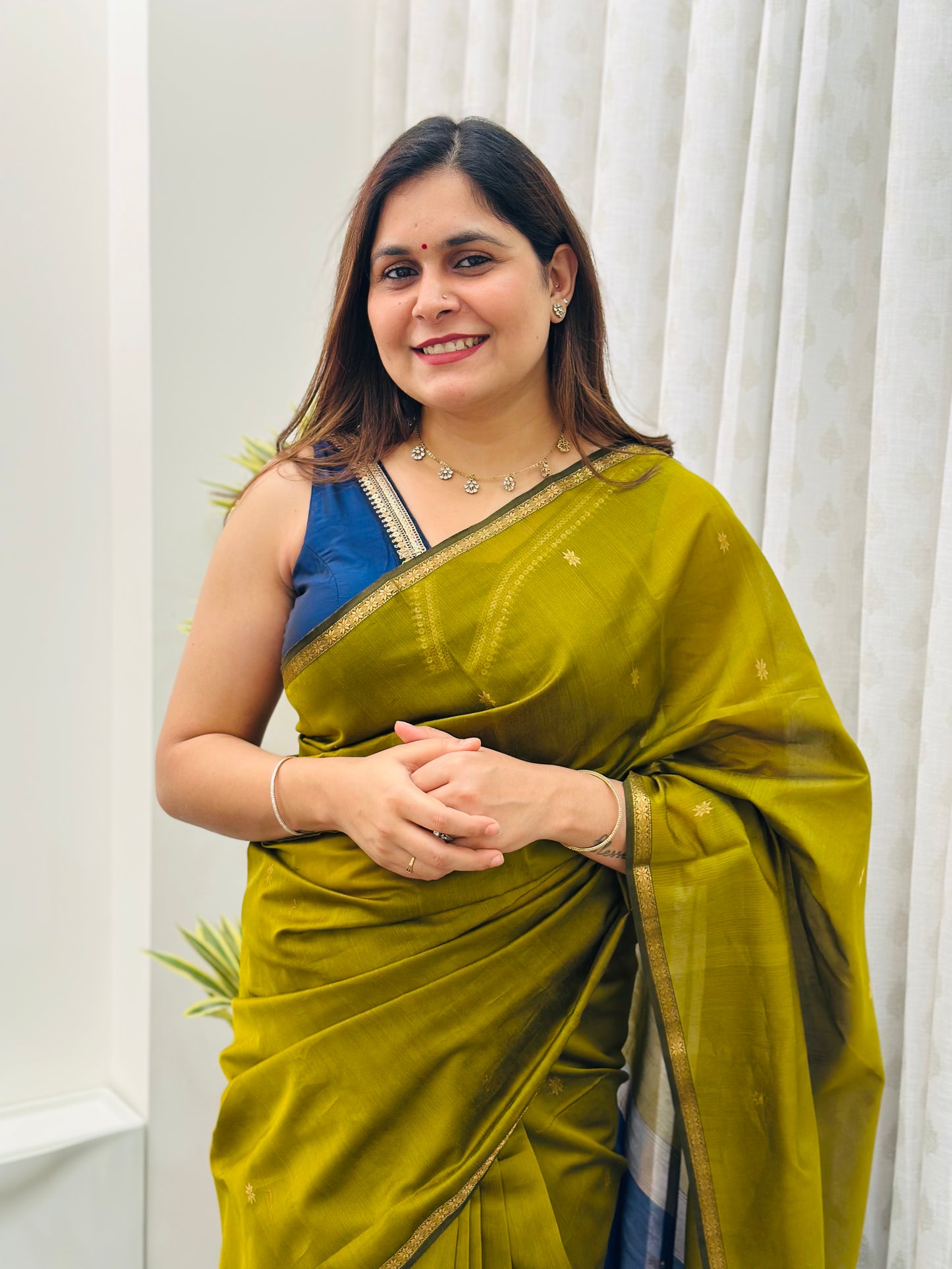 Olive Green Maheshwari Saree