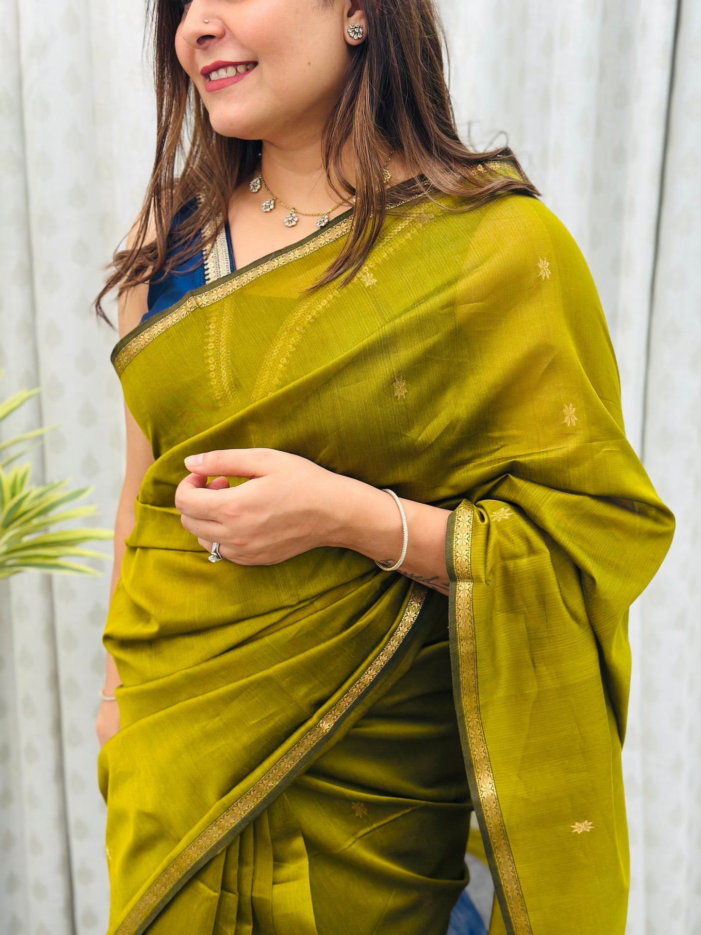 Olive Green Maheshwari Saree