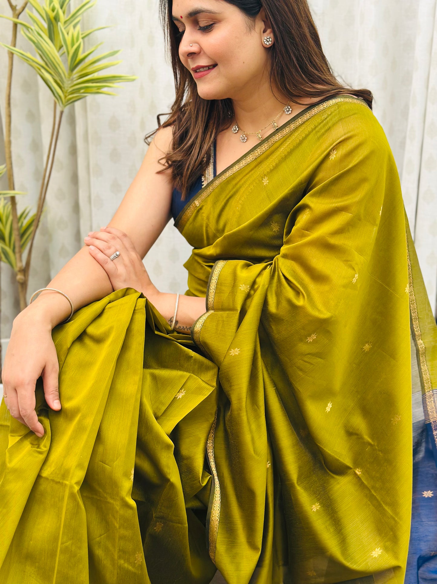 Olive Green Maheshwari Saree