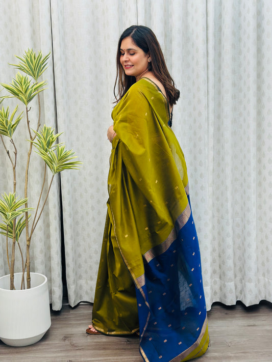 Olive Green Maheshwari Saree