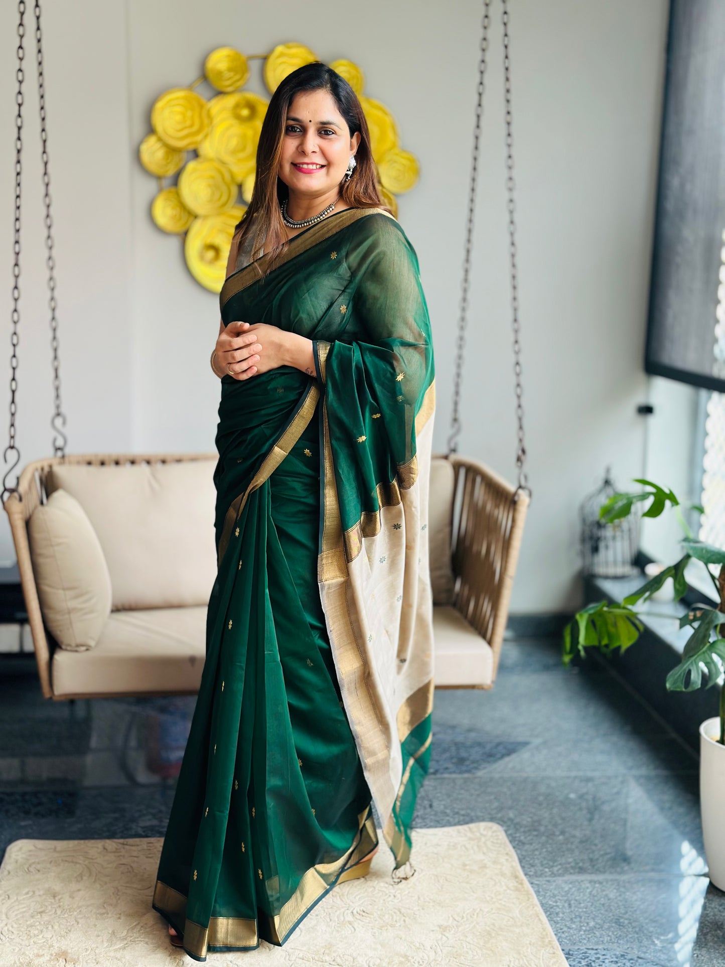 Dark Green Maheshwari Saree