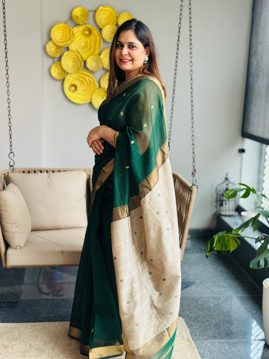 Dark Green Maheshwari Saree