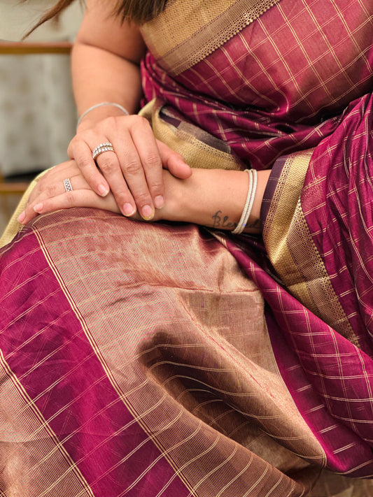 Burgundy Maheshwari Saree