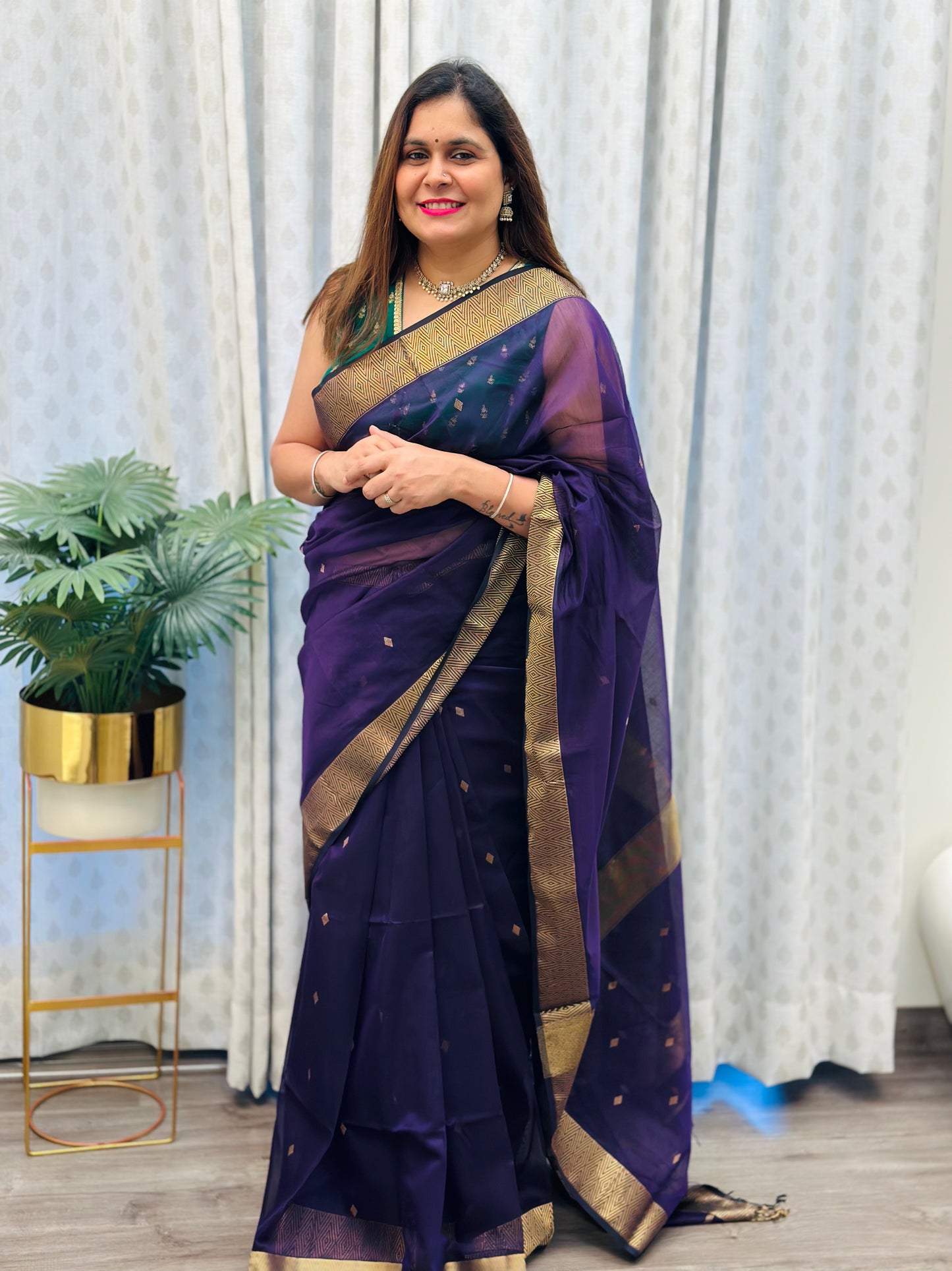 Deep Purple Maheshwari Saree