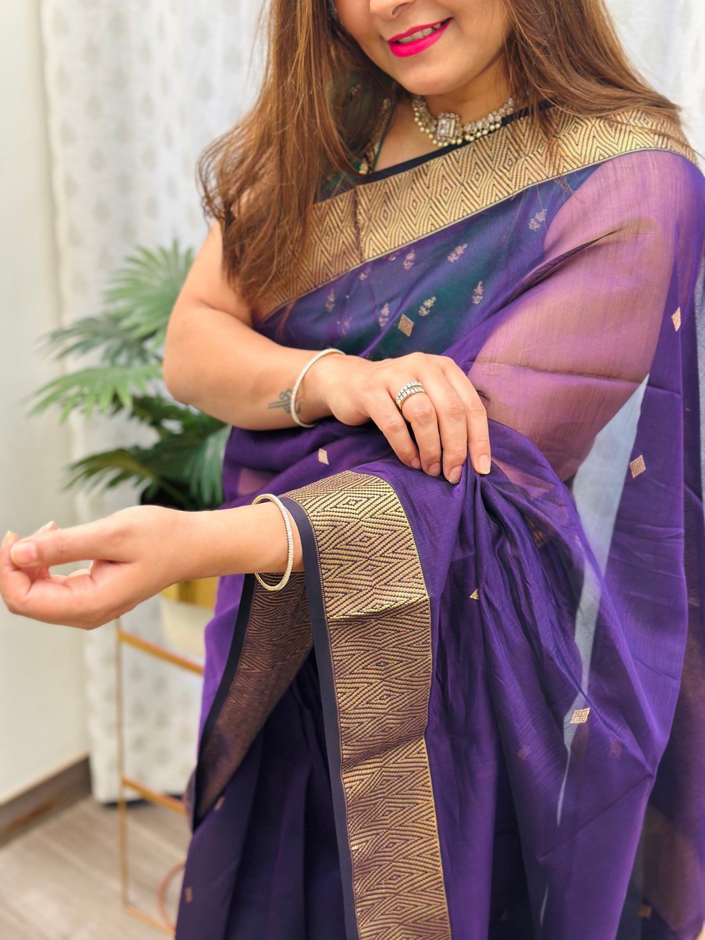 Deep Purple Maheshwari Saree