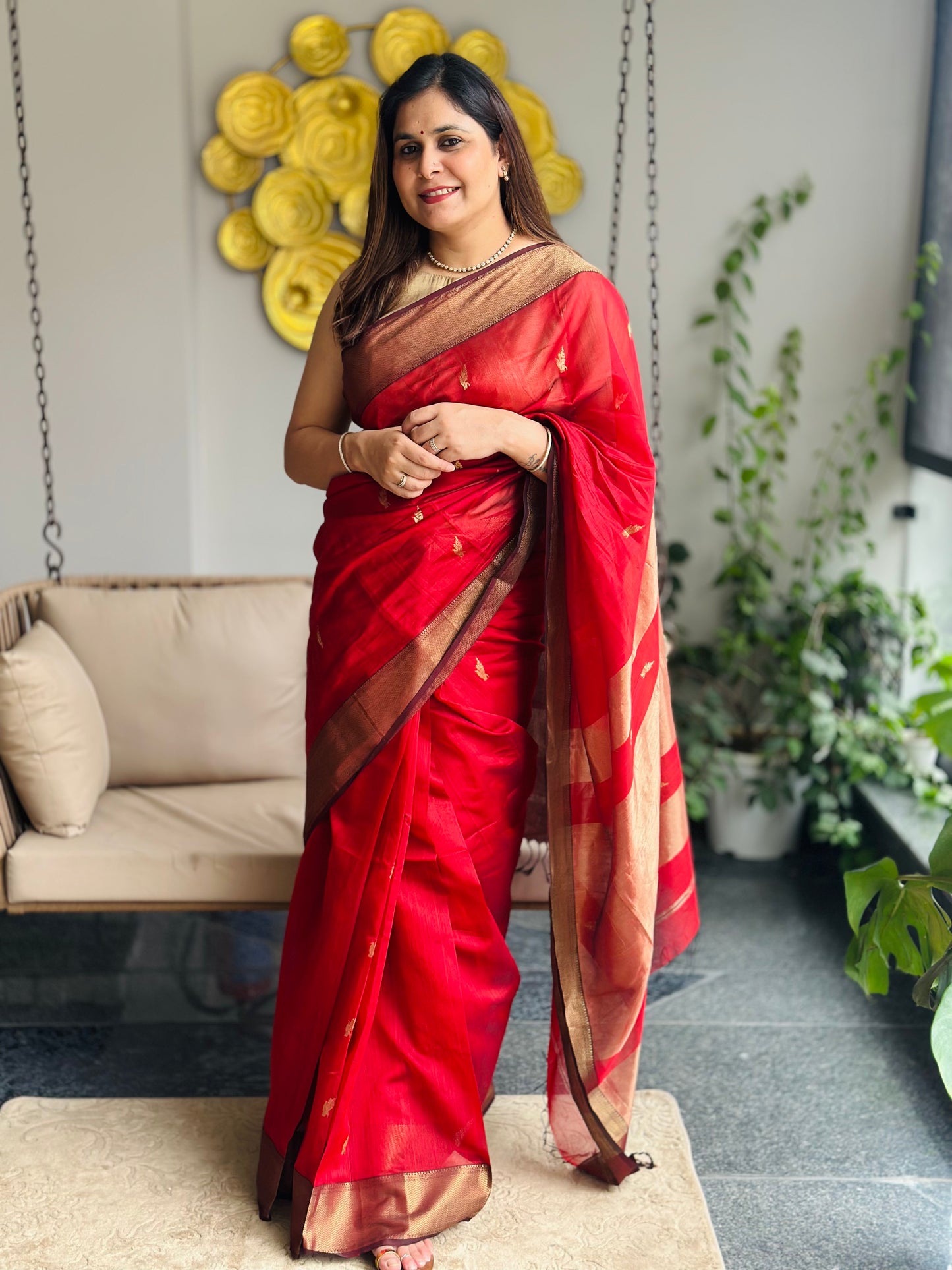 Maroon Maheshwari Saree