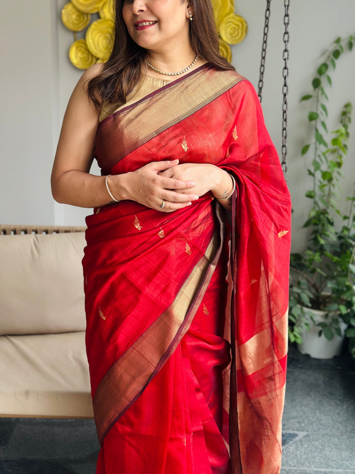 Maroon Maheshwari Saree