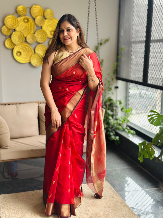 Red Maheshwari Saree