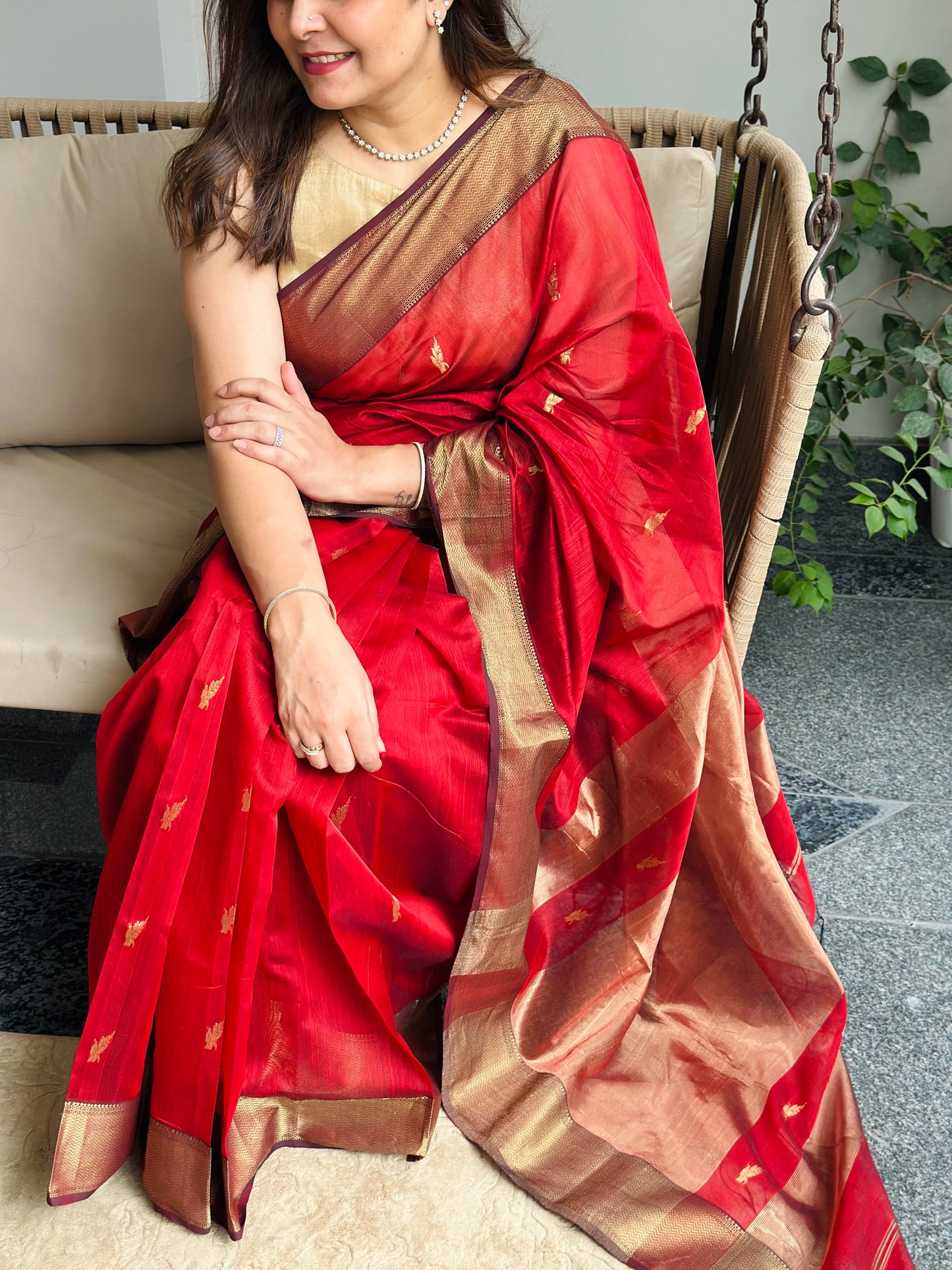 Maroon Maheshwari Saree