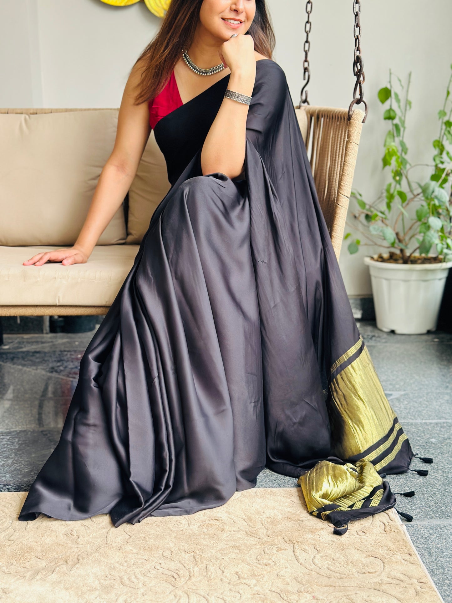 Black Modal Silk Saree