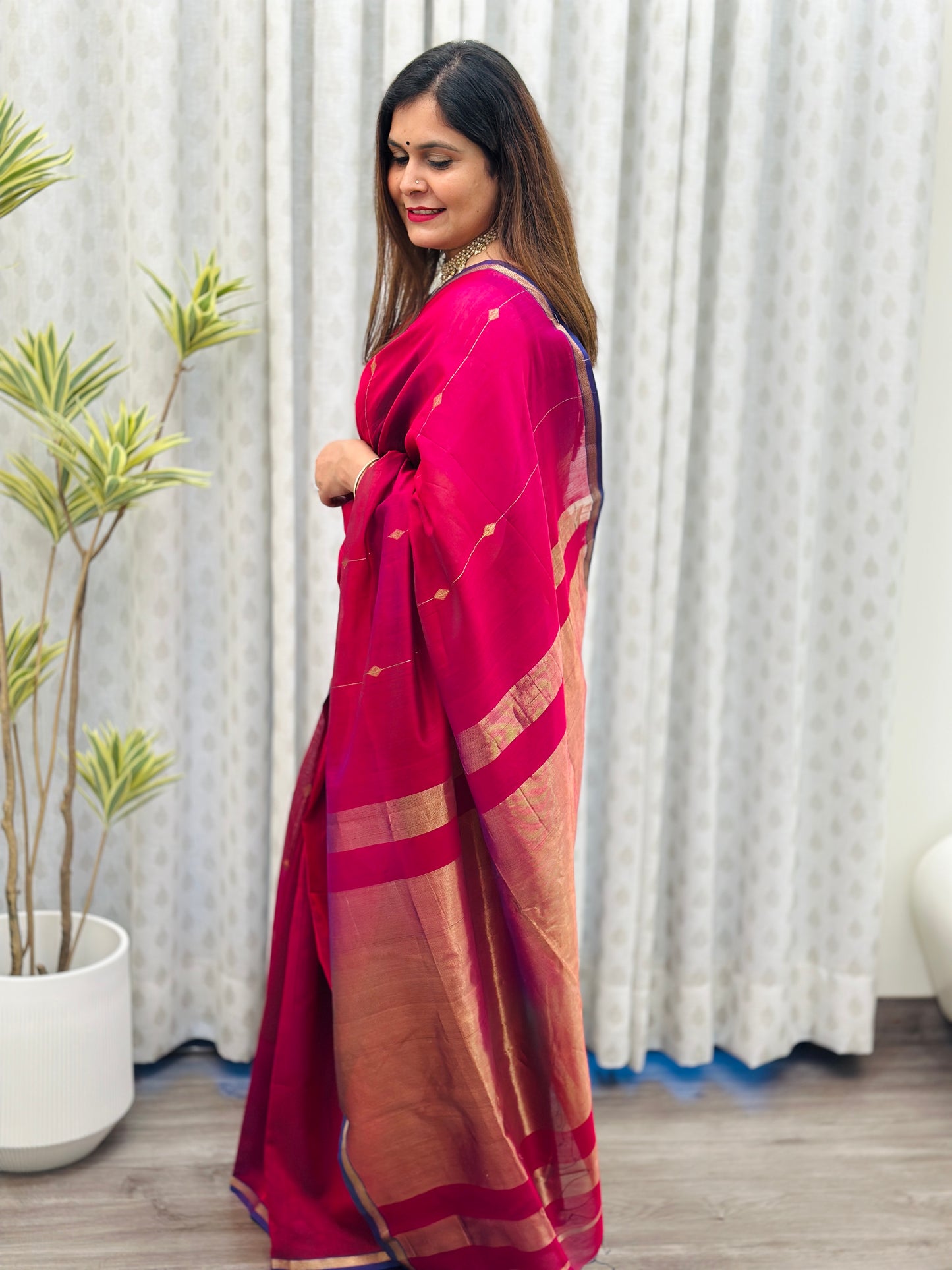Pink Maheshwari Saree