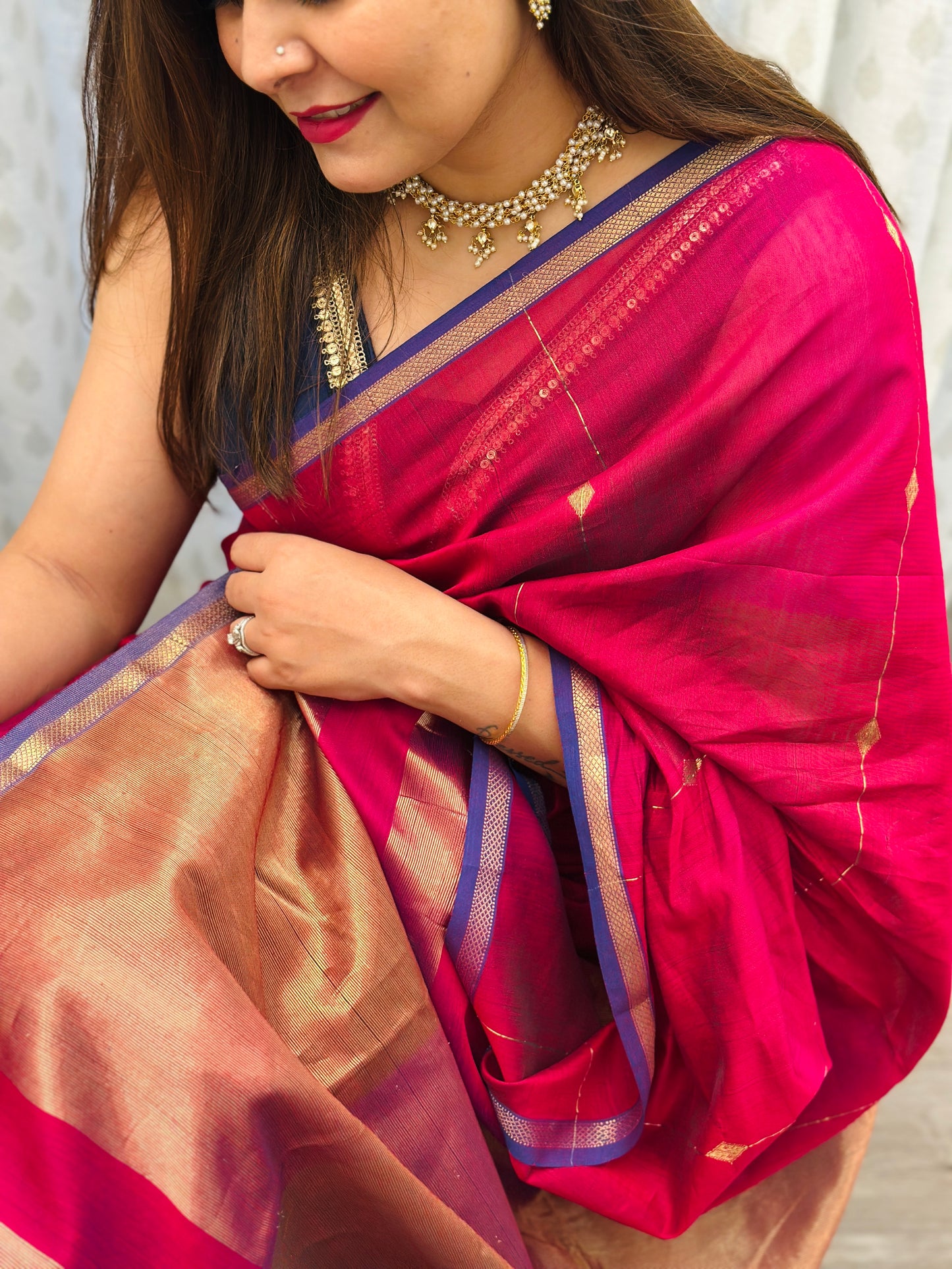 Pink Maheshwari Saree