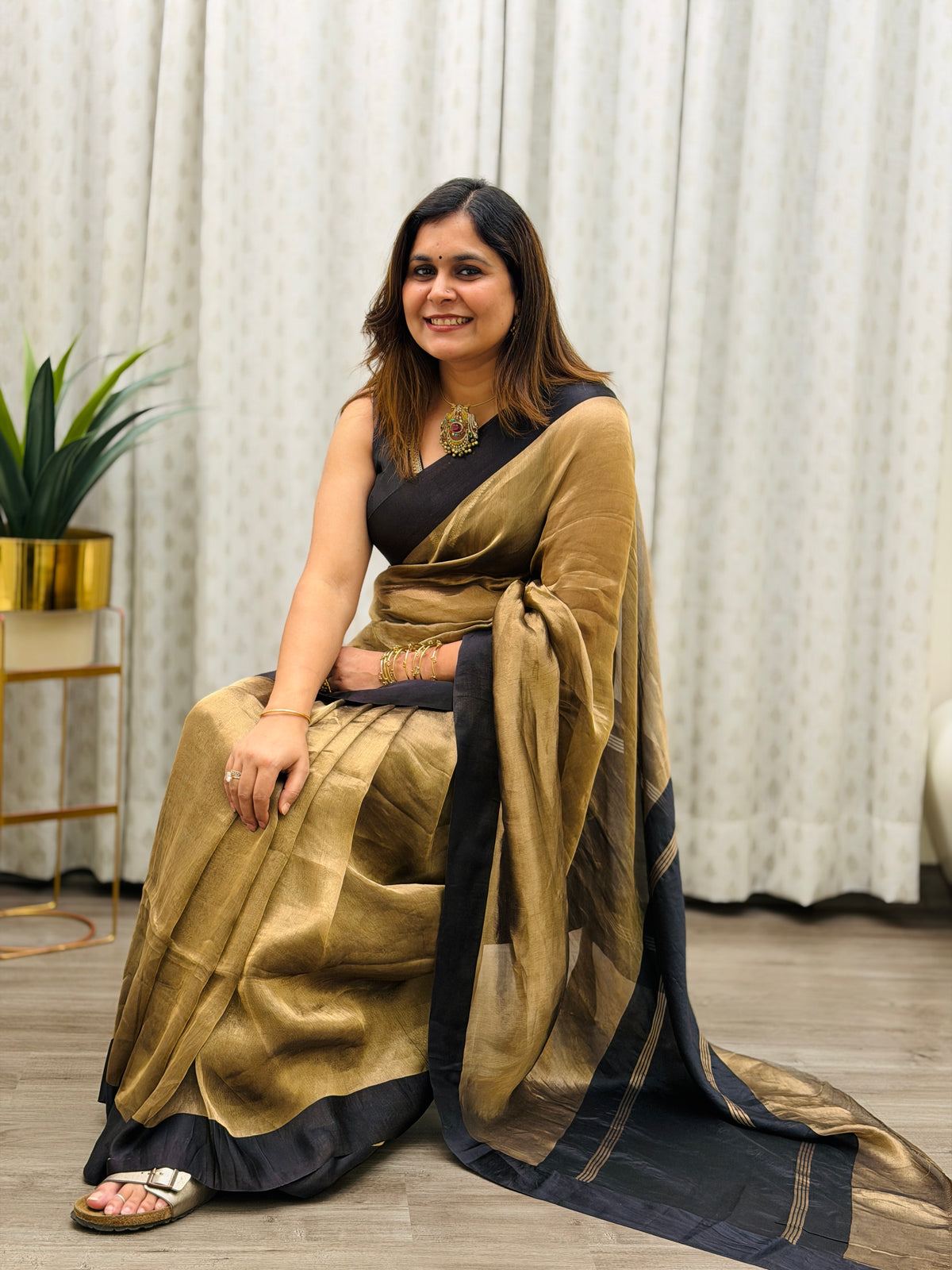 Antique Gold Tissue Saree