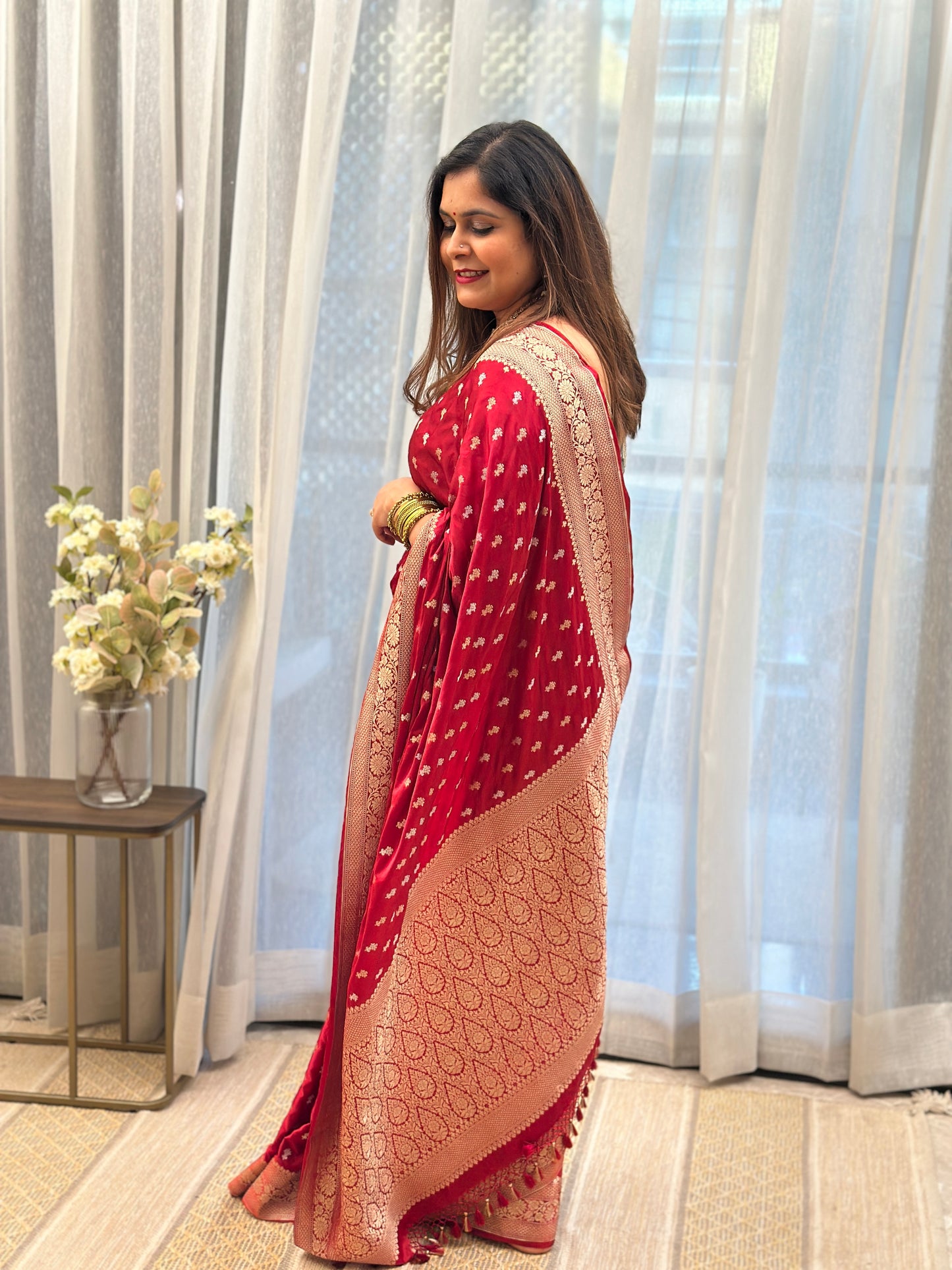 Deep Red Banarasi Katan Silk Saree