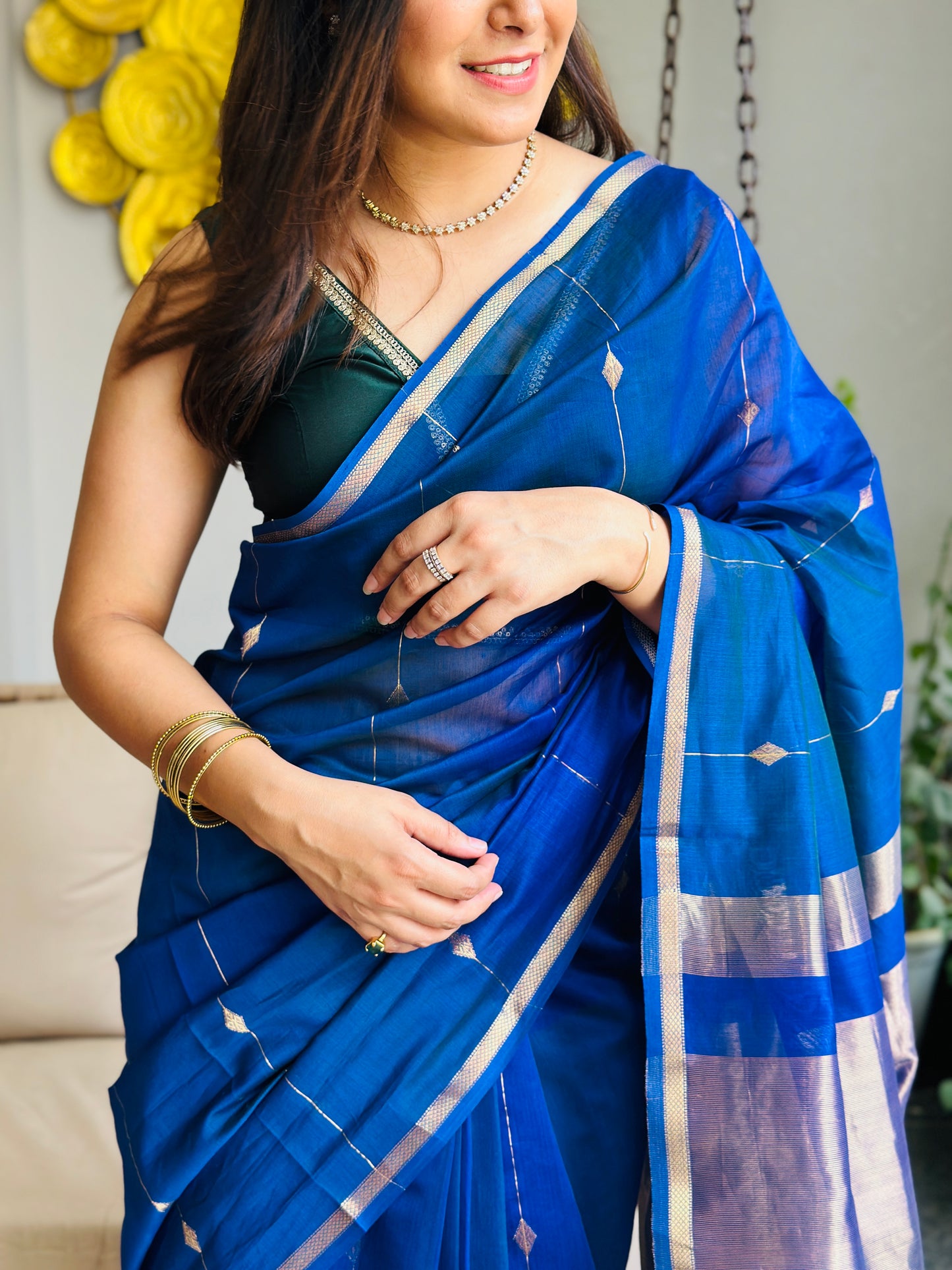 Peacock Blue Maheshwari Saree