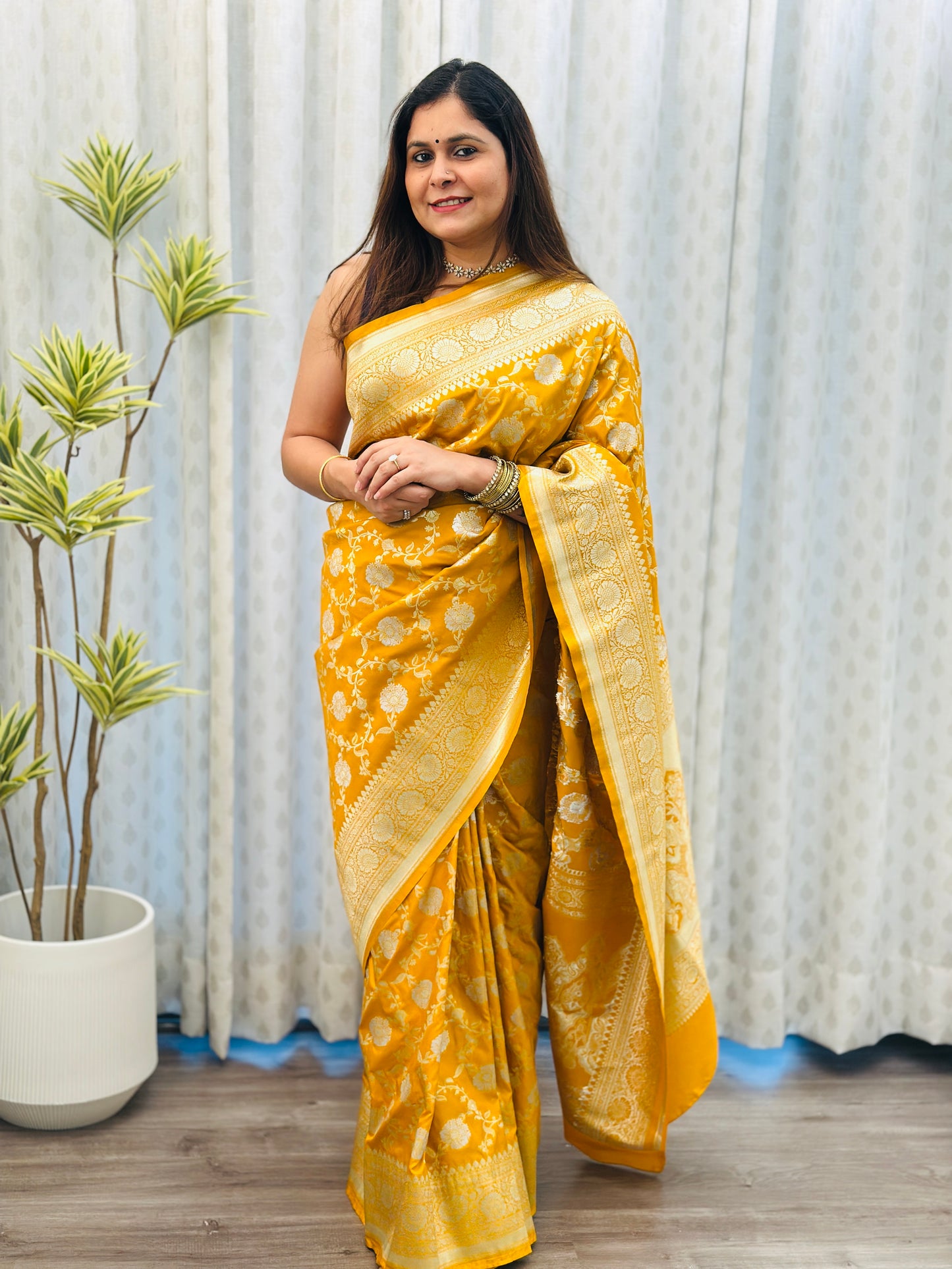 Mustard Yellow Banarasi Katan Silk Saree