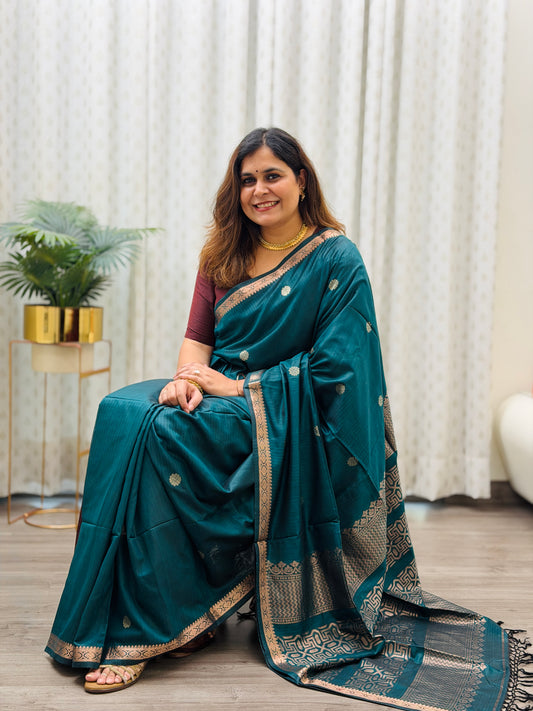 Peacock-Teal Mercerised Maheshwari
