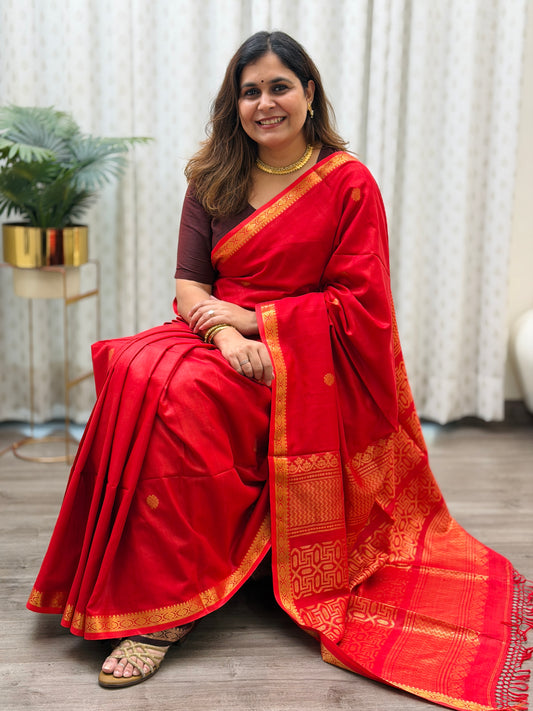 Vermilion Red Mercerised Maheshwari