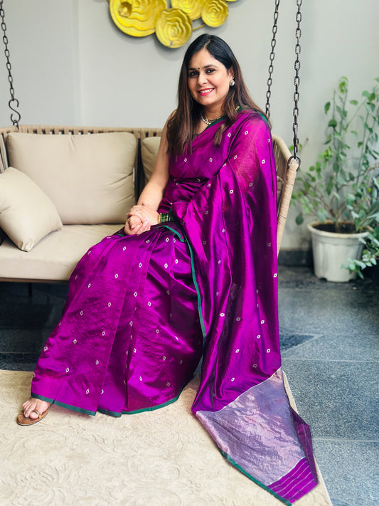 Dark Magenta Chanderi Silk Saree