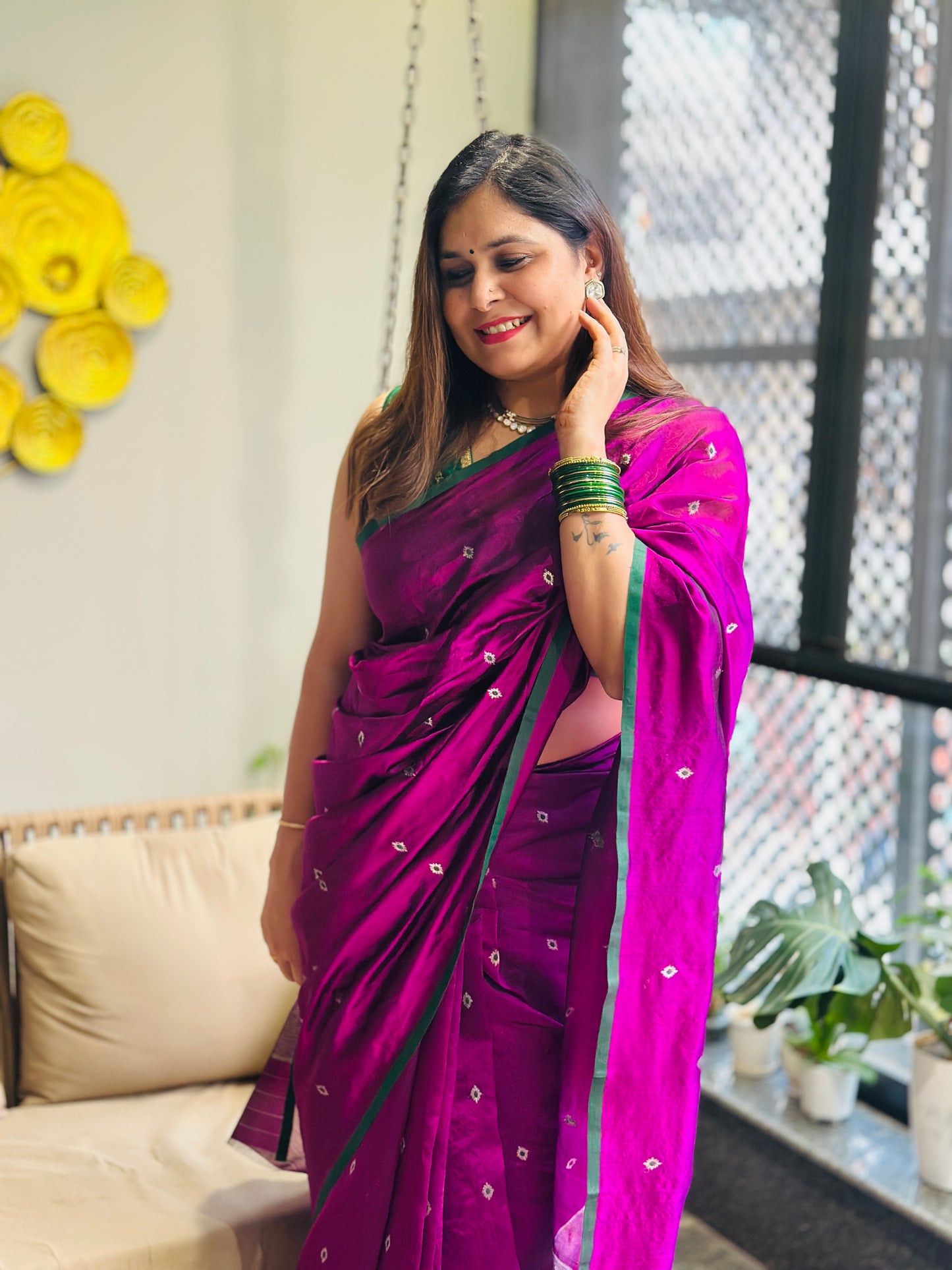 Dark Magenta Chanderi Silk Saree