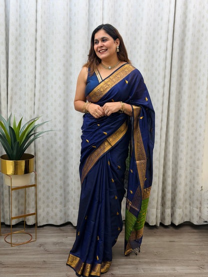 Navy Blue Mercerised Banarasi Saree