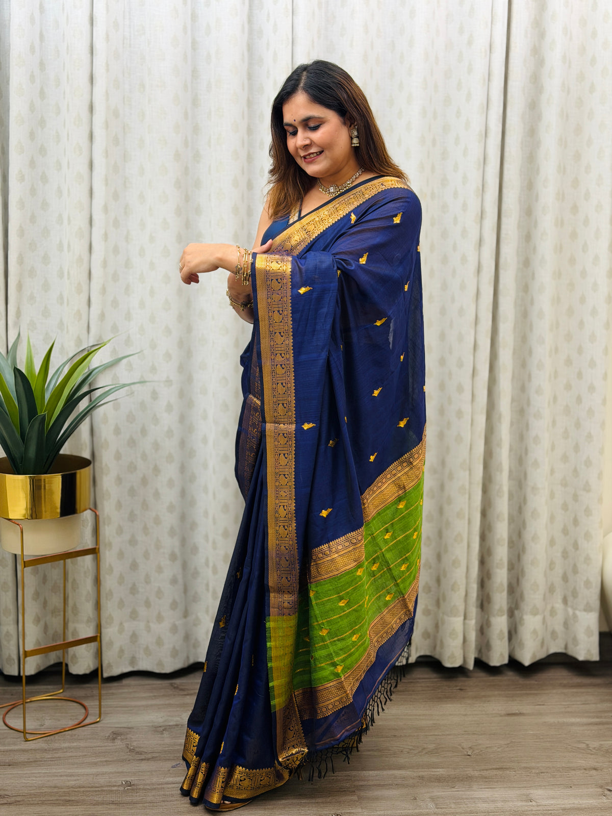 Navy Blue Mercerised Banarasi Saree