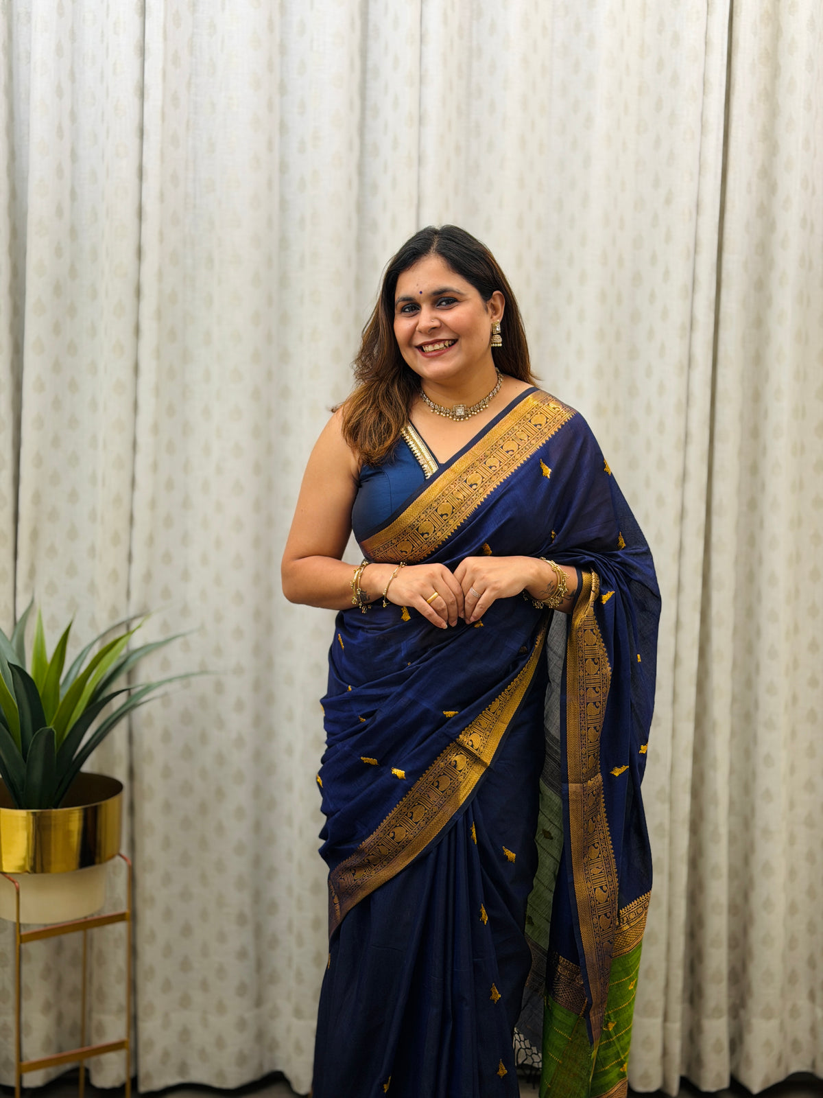 Navy Blue Mercerised Banarasi Saree