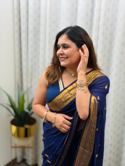Navy Blue Mercerised Banarasi Saree