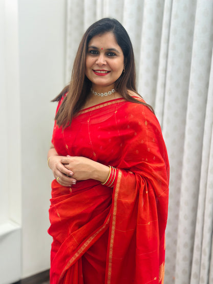 Reddish Orange Maheshwari Saree