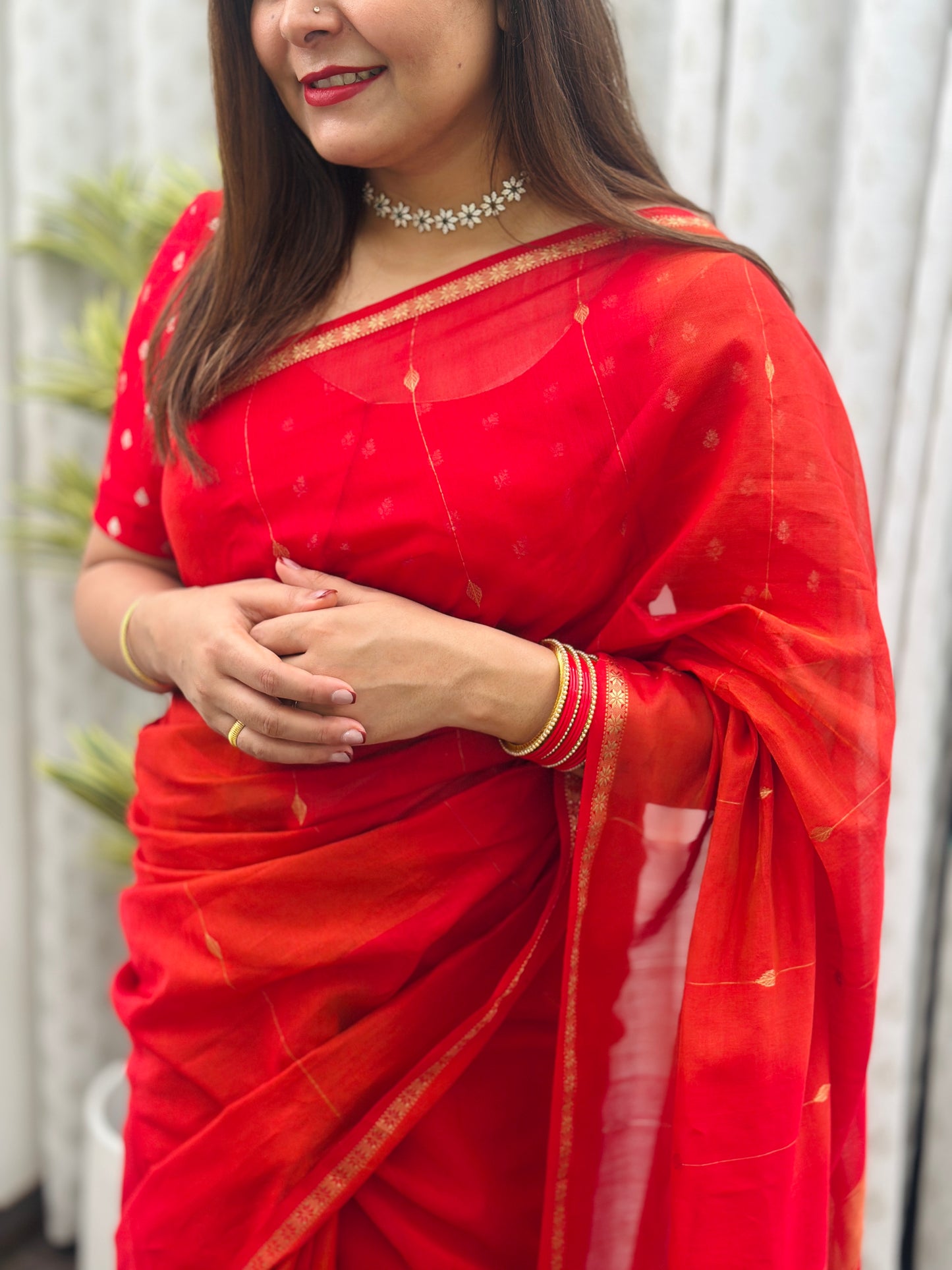 Reddish Orange Maheshwari Saree