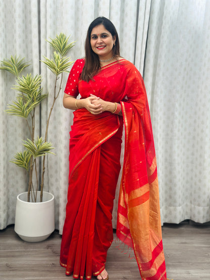 Reddish Orange Maheshwari Saree
