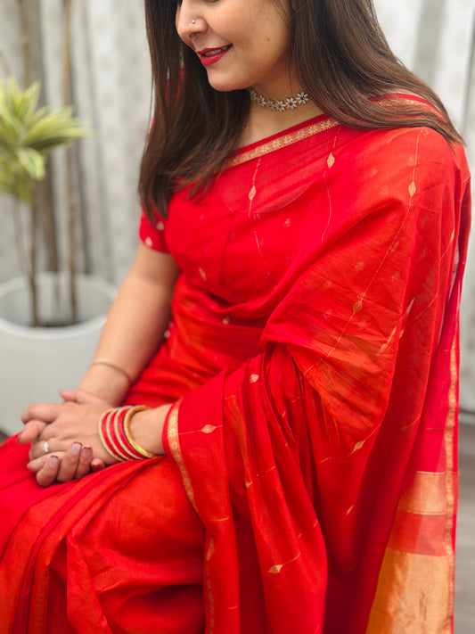 Reddish Orange Maheshwari Saree