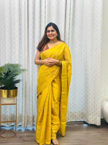 Yellow Chanderi Silk Saree