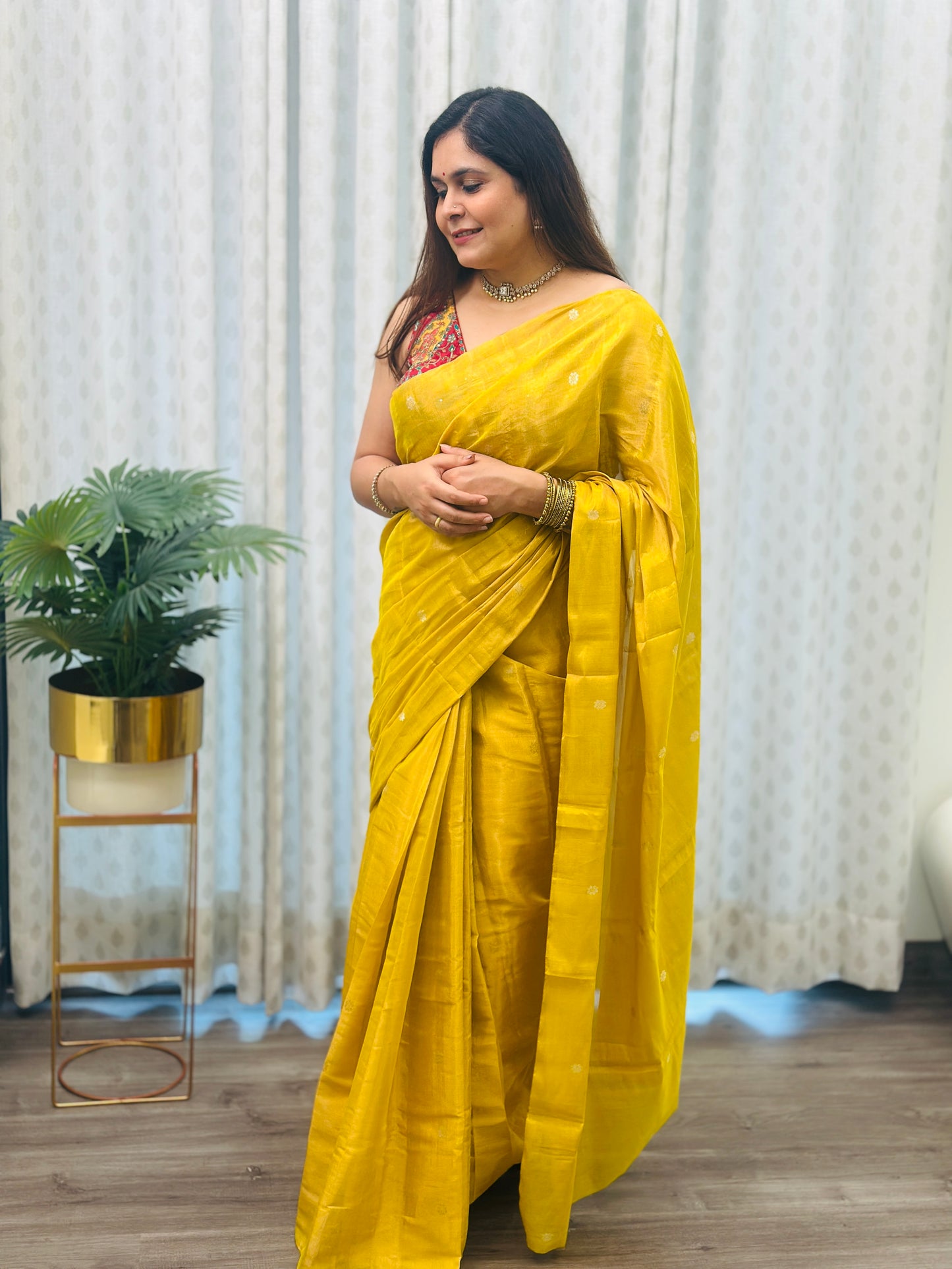 Yellow Chanderi Silk Saree