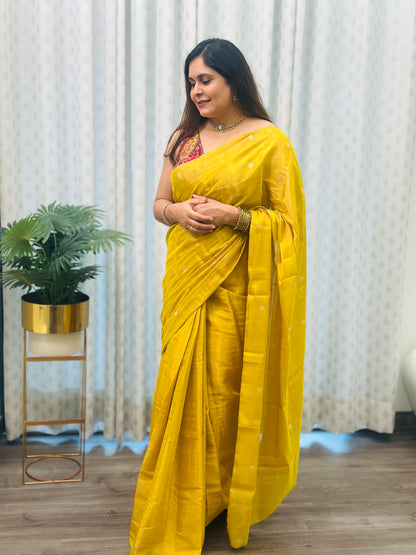 Yellow Chanderi Silk Saree